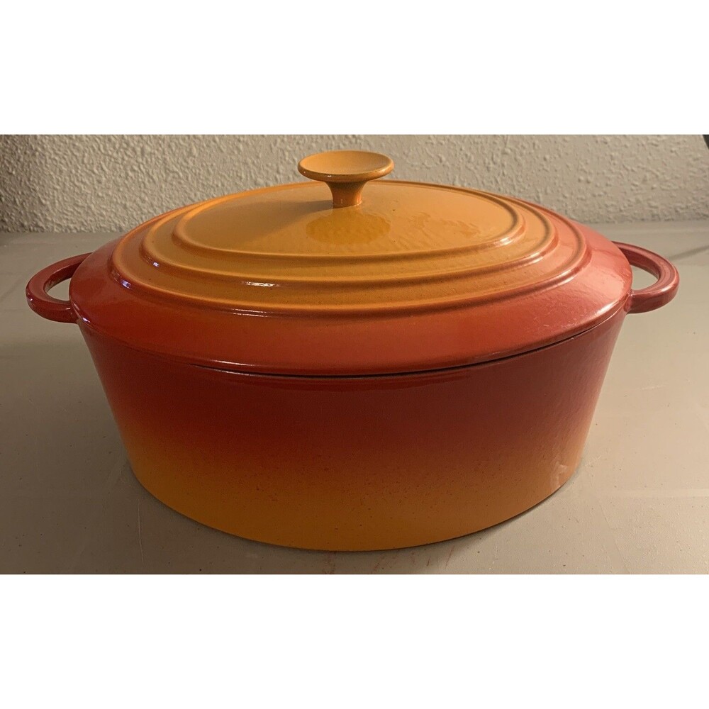 Vintage Staub Basix #31 Cast Iron Oval Red Orange Ombré Dutch Oven 6qt.